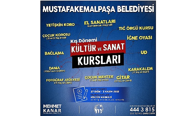 Mustafakemalpaşa’da kültür sanat kursları kış periyodu kayıtları başlıyor